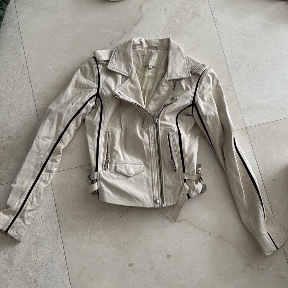 IRO off-white leather jacket cream with black stripe